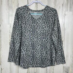 Chico's knit animal leopard print top gray black 12/14